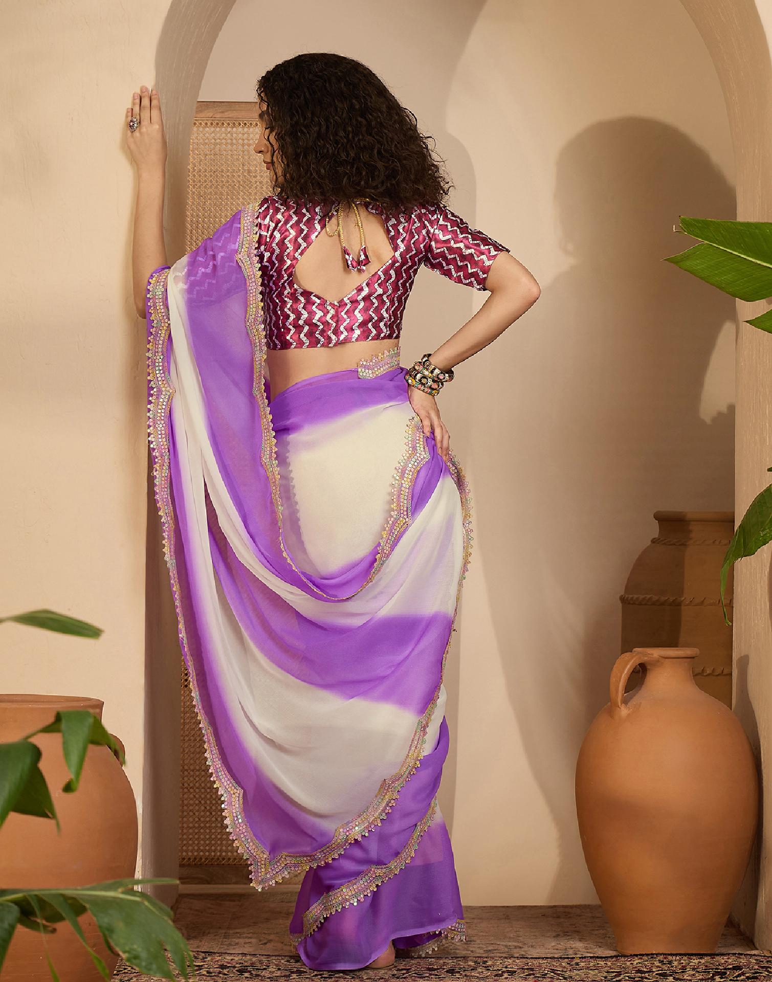Violet Shimmer Georgette Sequence Lace saree