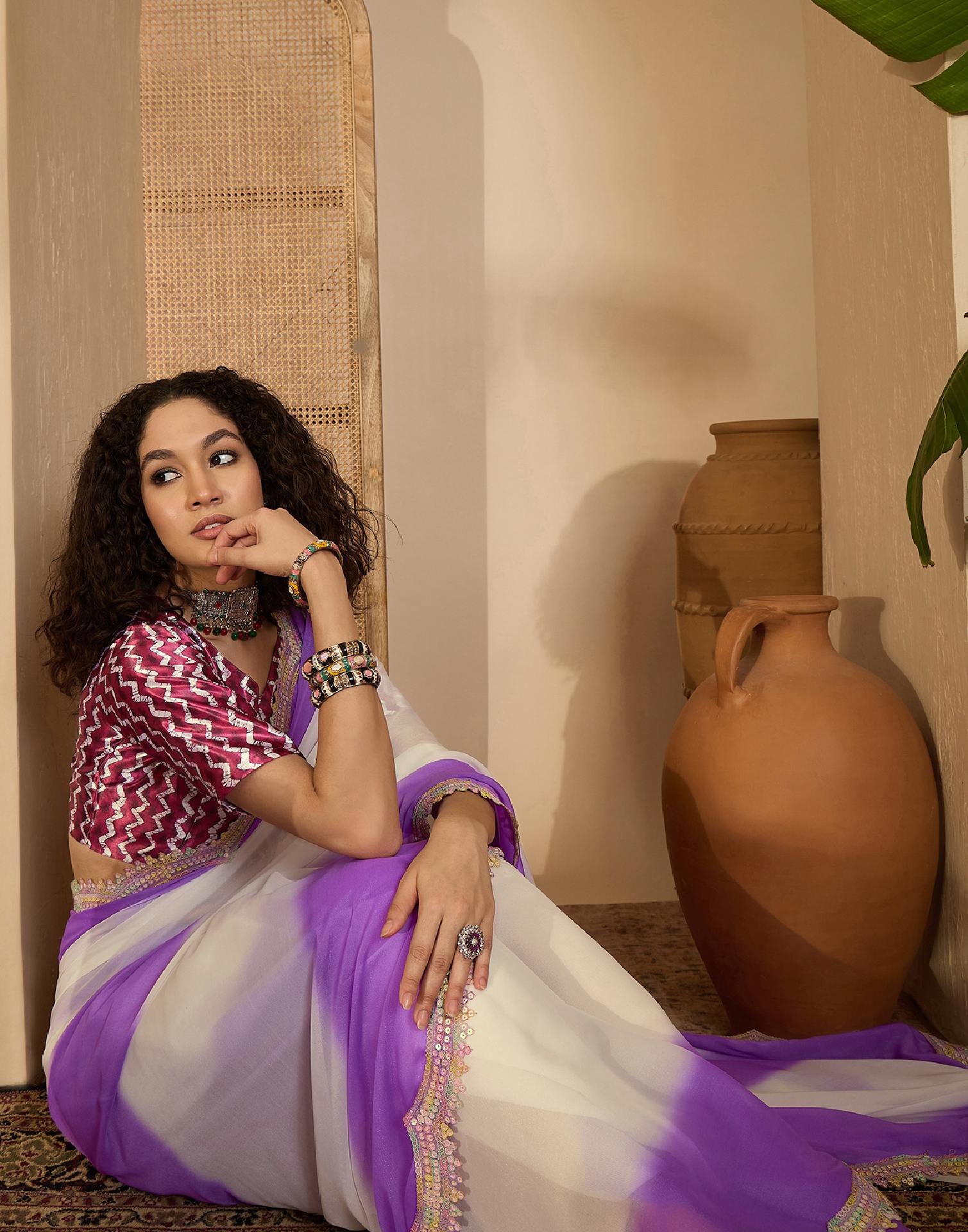 Violet Shimmer Georgette Sequence Lace saree