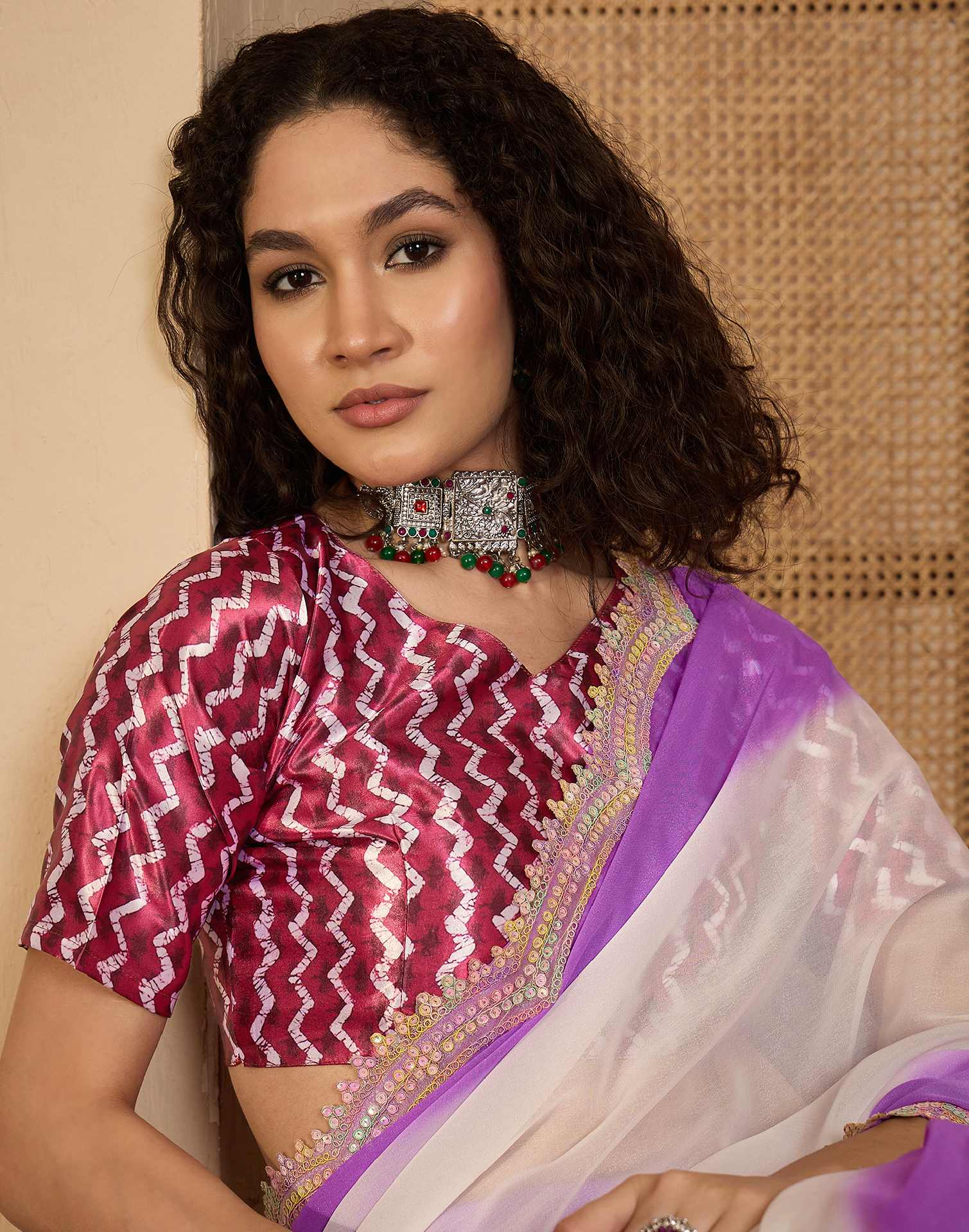 Violet Shimmer Georgette Sequence Lace saree