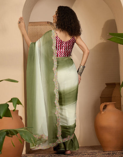 Olive Green Shimmer Georgette Sequence Lace saree