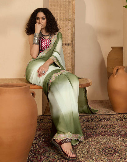 Olive Green Shimmer Georgette Sequence Lace saree