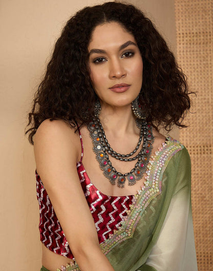Olive Green Shimmer Georgette Sequence Lace saree