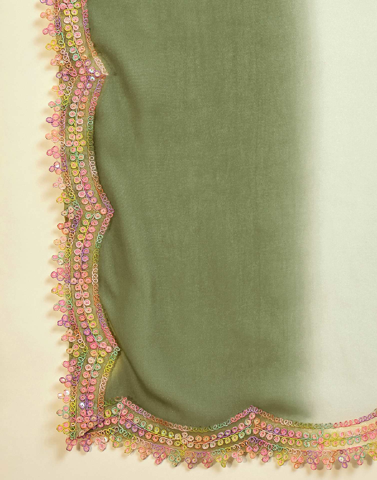 Olive Green Shimmer Georgette Sequence Lace saree