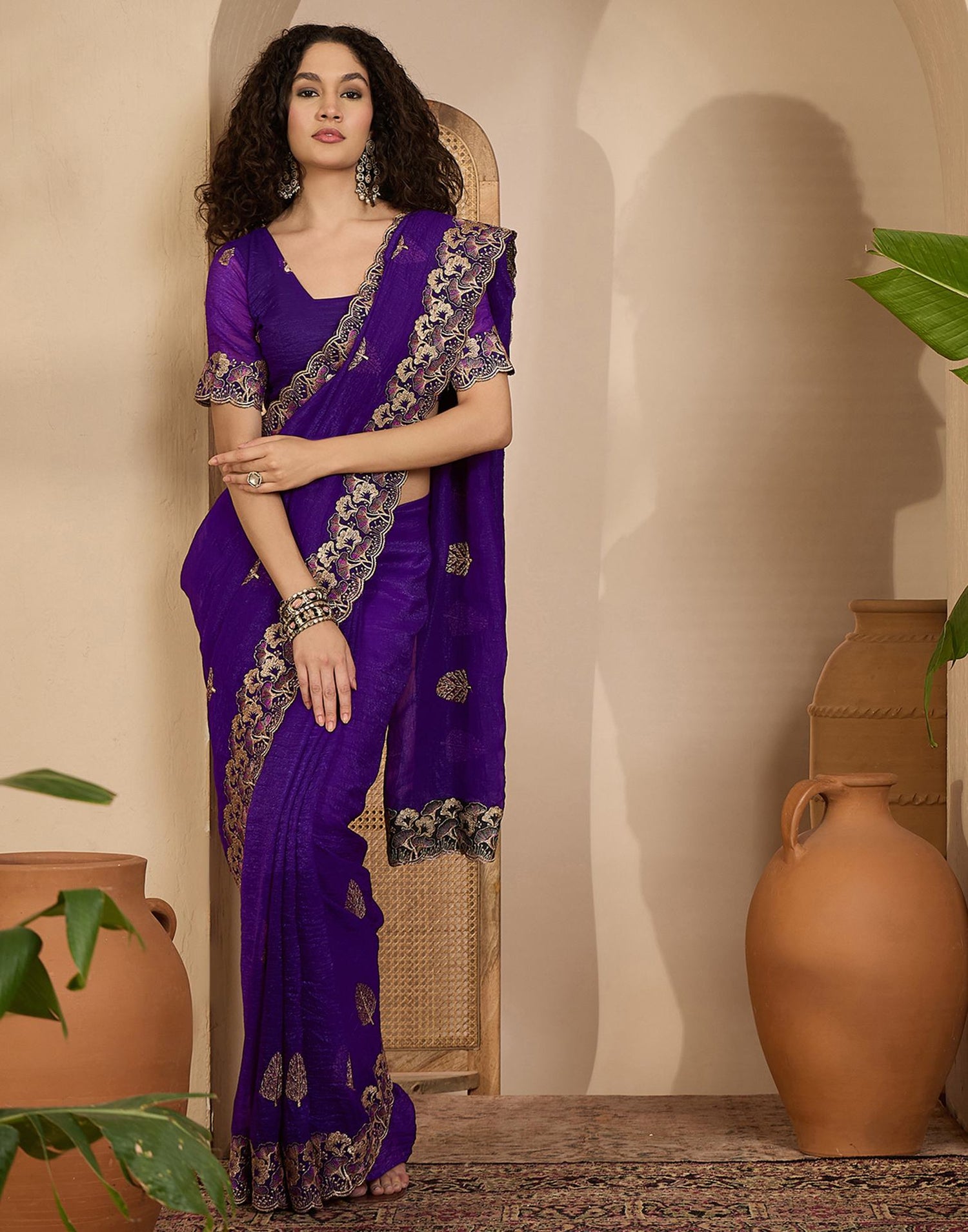 Purple Shimmer Sequence Embroidery Saree