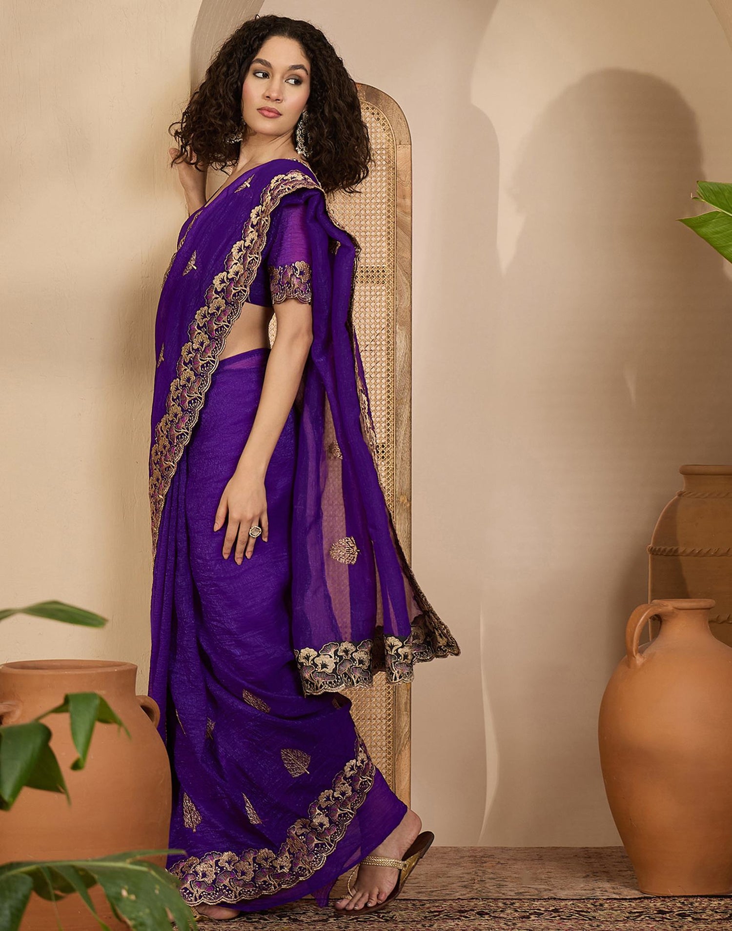 Purple Shimmer Sequence Embroidery Saree