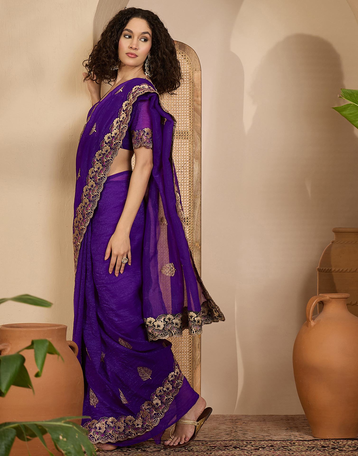 Purple Shimmer Sequence Embroidery Saree