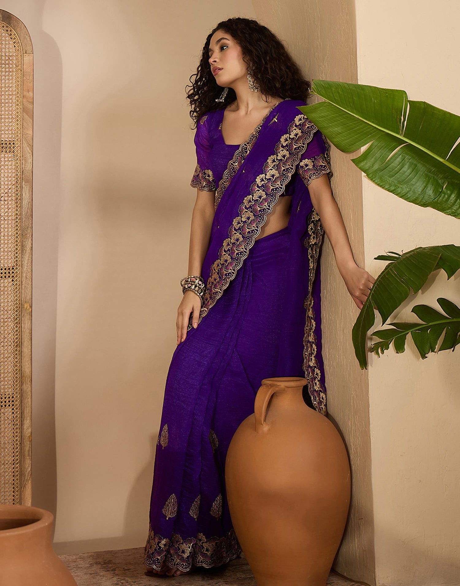 Purple Shimmer Sequence Embroidery Saree