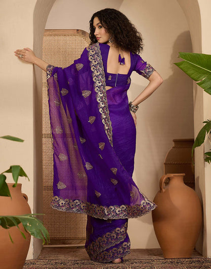 Purple Shimmer Sequence Embroidery Saree