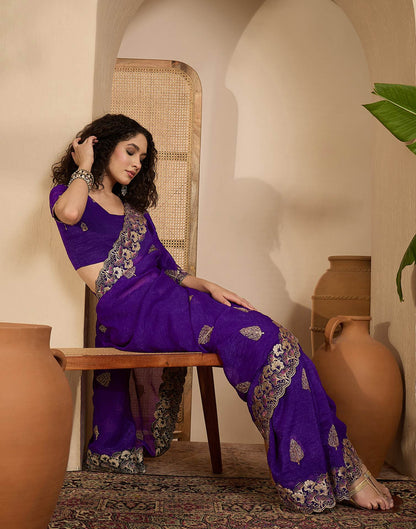 Purple Shimmer Sequence Embroidery Saree