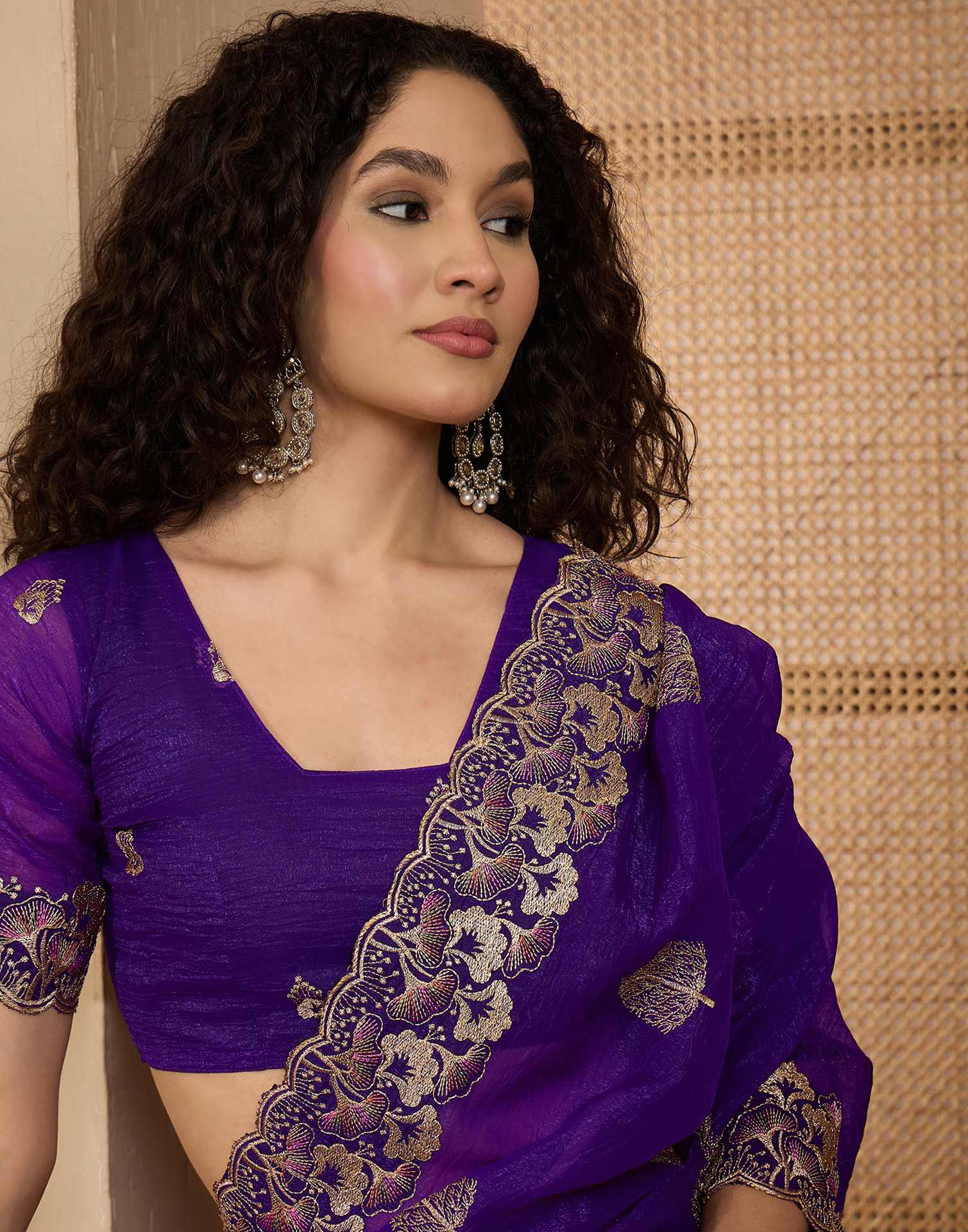 Purple Shimmer Sequence Embroidery Saree