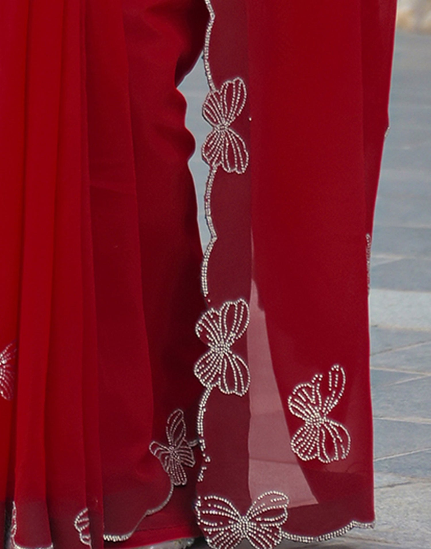 Red Georgette Stone Work Swarovski saree