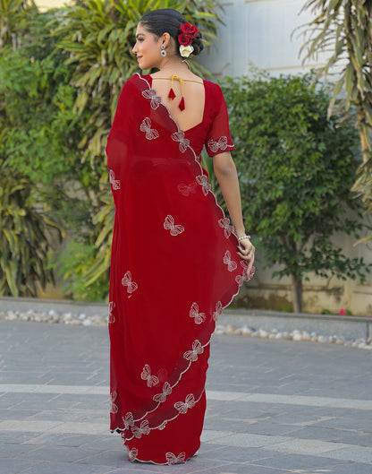 Red Georgette Stone Work Swarovski saree