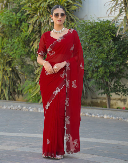 Red Georgette Stone Work Swarovski saree