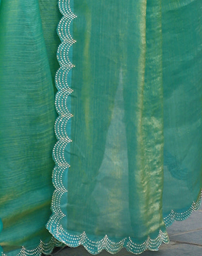 Mint Green Shimmer Chiffon Stone Work Swarovski saree