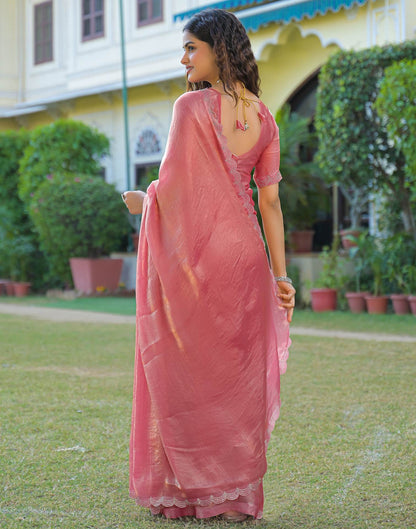 Peach Shimmer Chiffon Stone Work Swarovski saree
