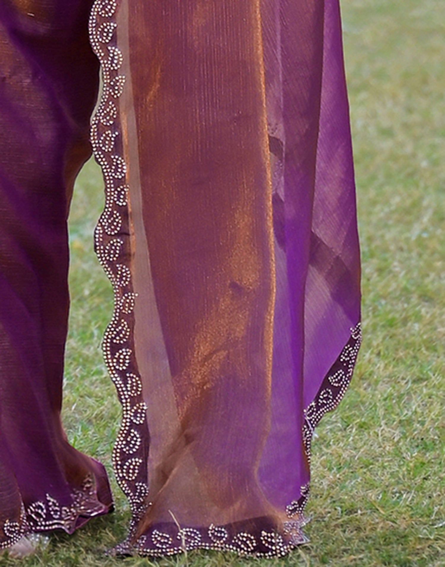 Purple Shimmer Chiffon Stone Work Swarovski saree