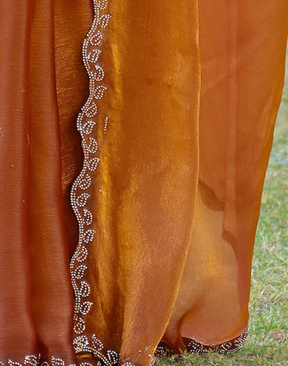 Brown Shimmer Chiffon Stone Work Swarovski saree