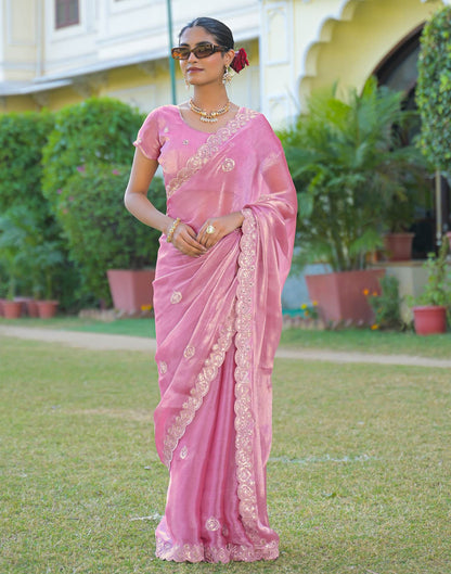 Light Pink Shimmer Chiffon Sequence Embroidery saree