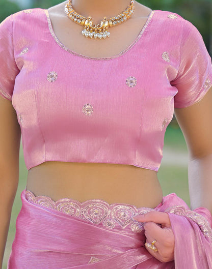 Light Pink Shimmer Chiffon Sequence Embroidery saree