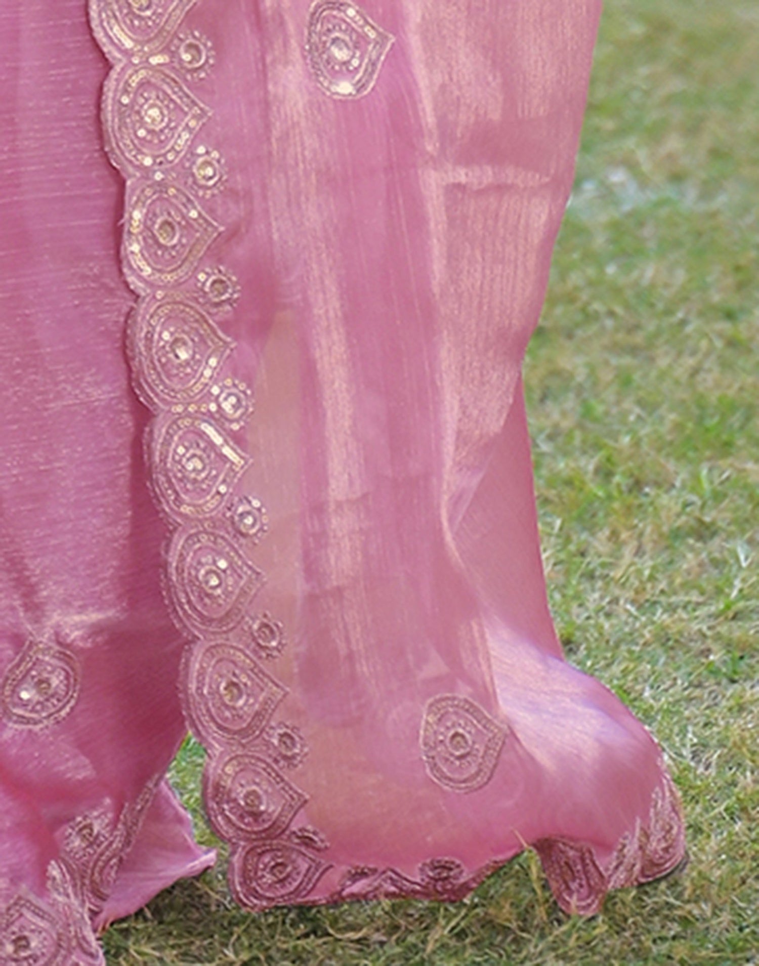 Light Pink Shimmer Chiffon Sequence Embroidery saree