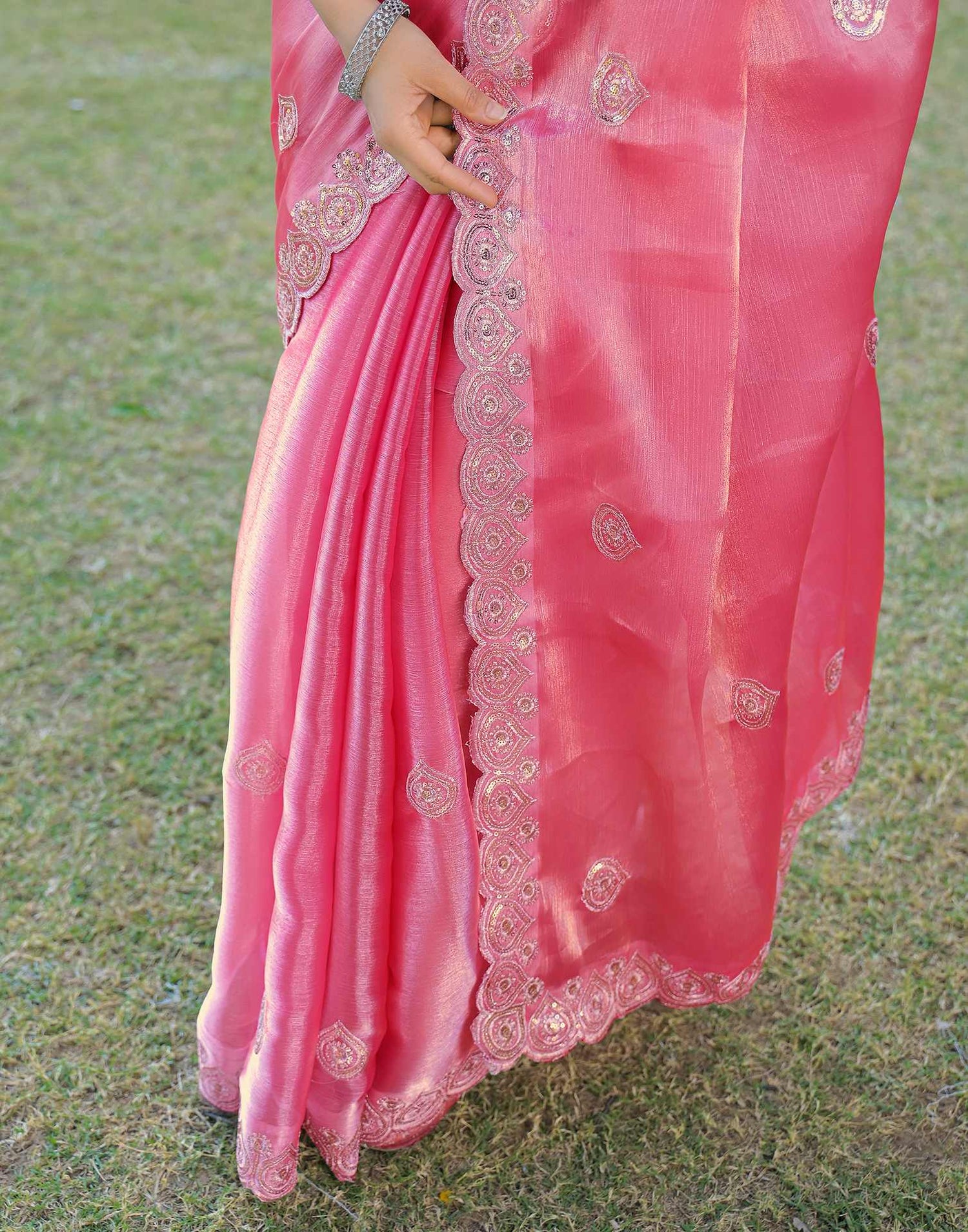 Pink Shimmer Chiffon Sequence Embroidery saree
