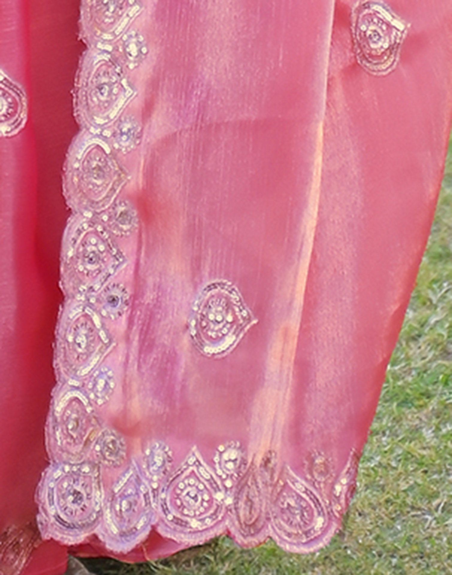 Pink Shimmer Chiffon Sequence Embroidery saree