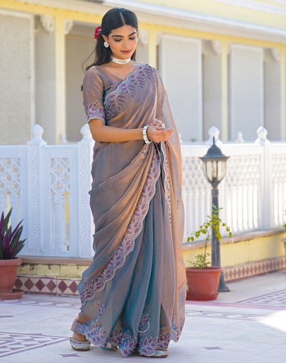 Lavender Shimmer Chiffon Stone Work Swarovski saree