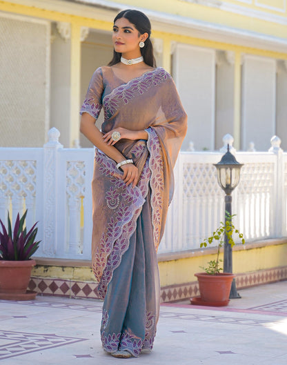 Lavender Shimmer Chiffon Stone Work Swarovski saree