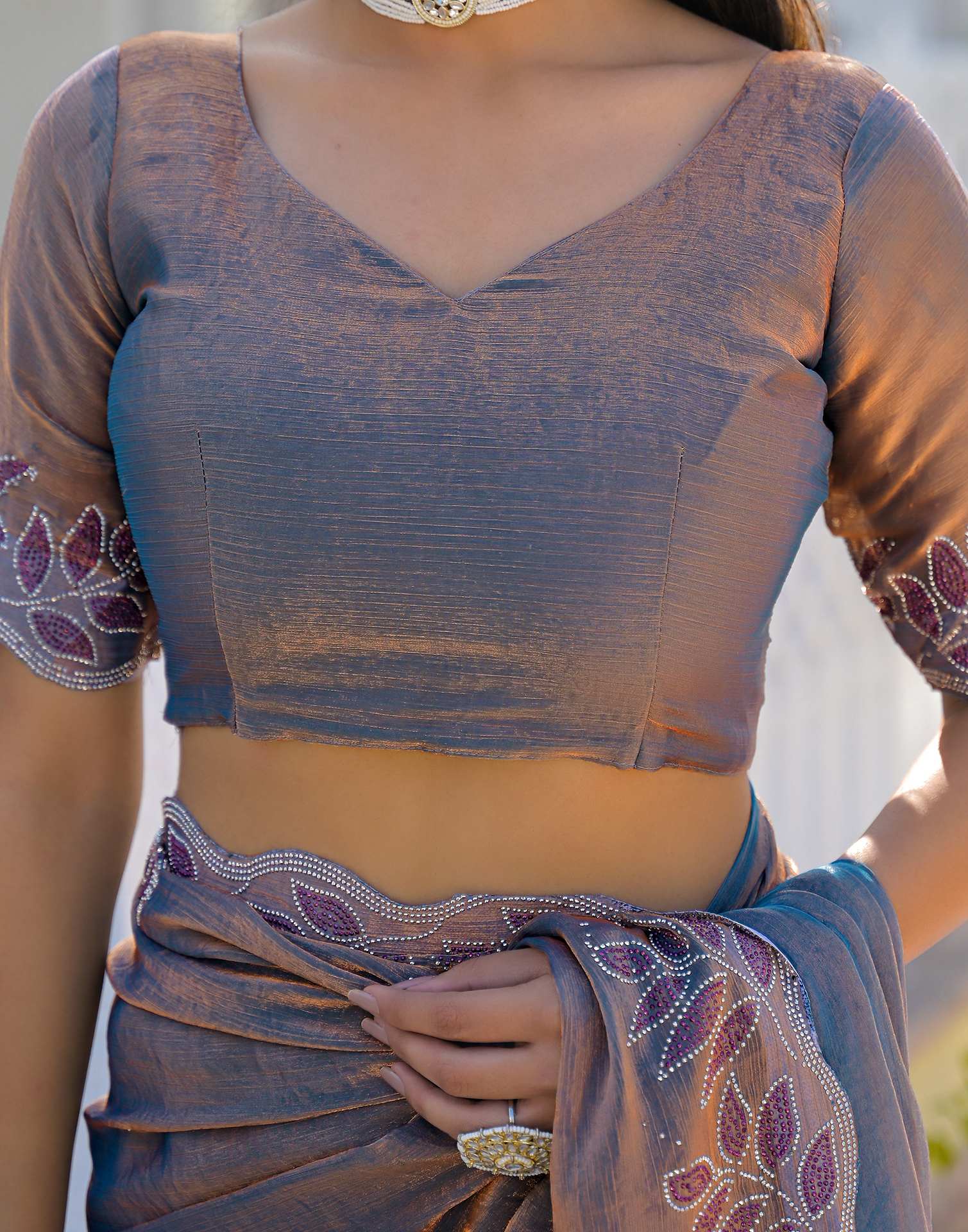 Lavender Shimmer Chiffon Stone Work Swarovski saree