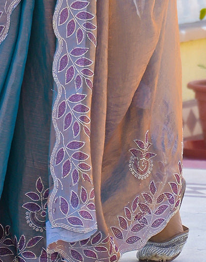 Lavender Shimmer Chiffon Stone Work Swarovski saree
