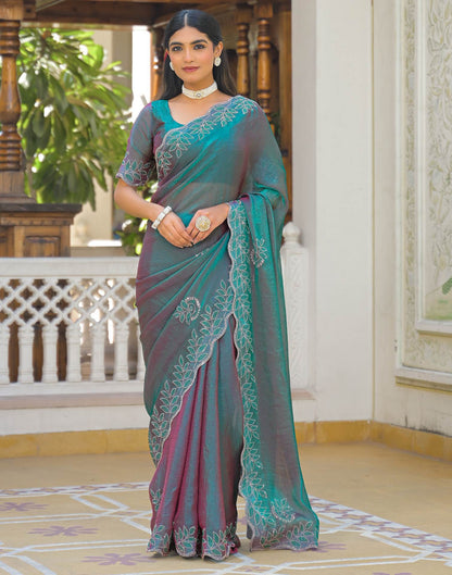 Teal Green Shimmer Chiffon Stone Work Swarovski saree