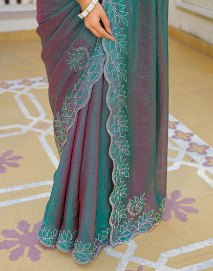 Teal Green Shimmer Chiffon Stone Work Swarovski saree
