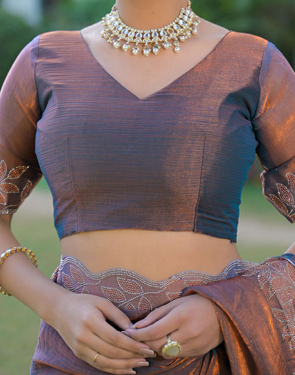 Brown Shimmer Chiffon Stone Work Swarovski saree