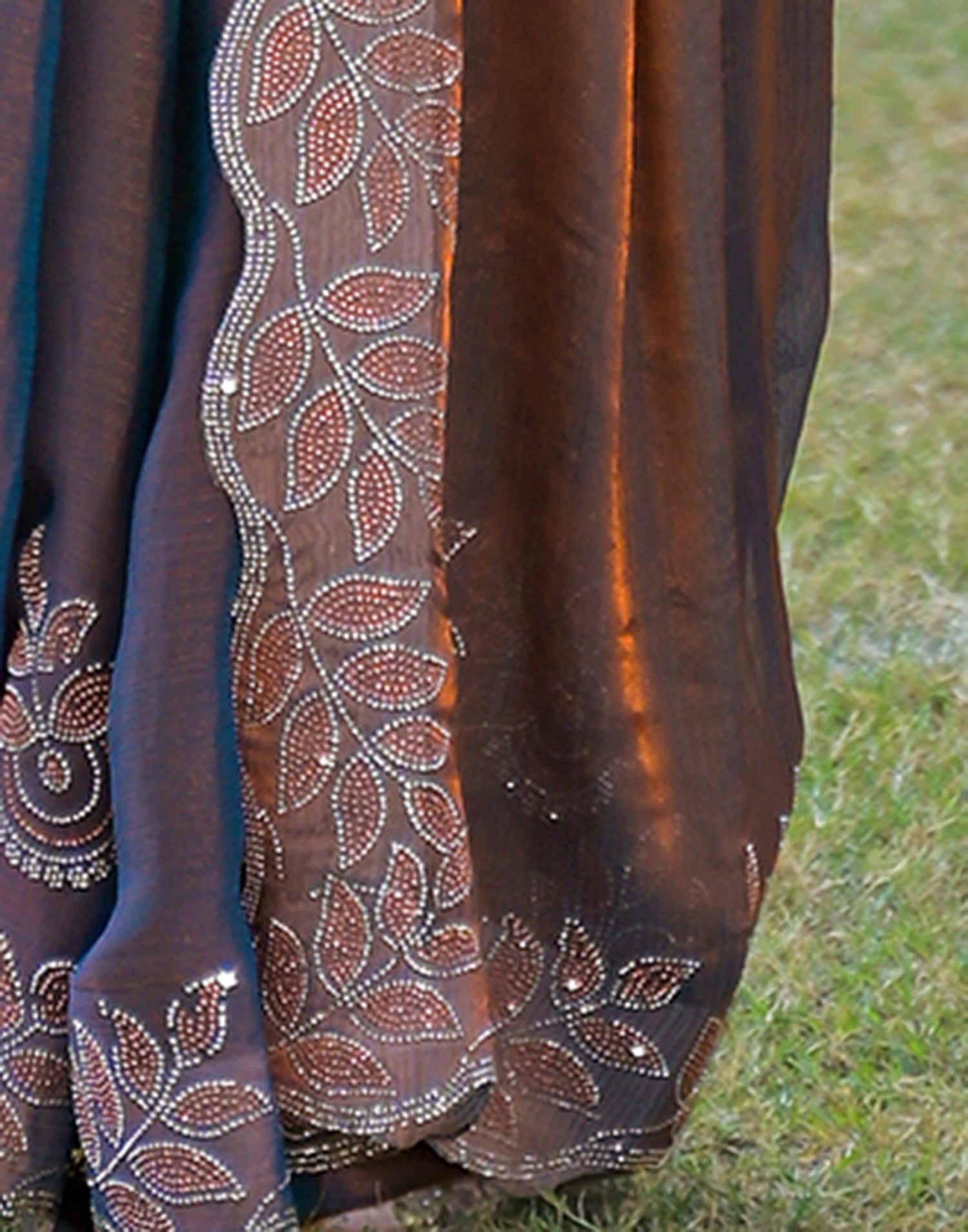 Brown Shimmer Chiffon Stone Work Swarovski saree