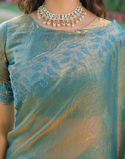 Mint Blue Shimmer Chiffon Stone Work Swarovski saree