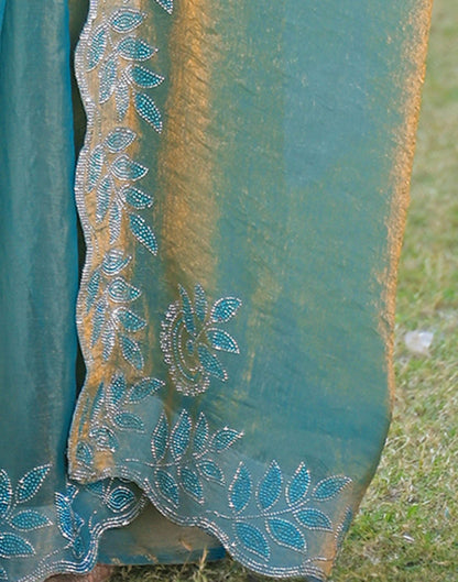 Mint Blue Shimmer Chiffon Stone Work Swarovski saree
