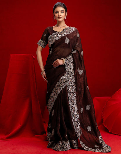 Maroon Shimmer Chiffon Sequence Embroidery saree