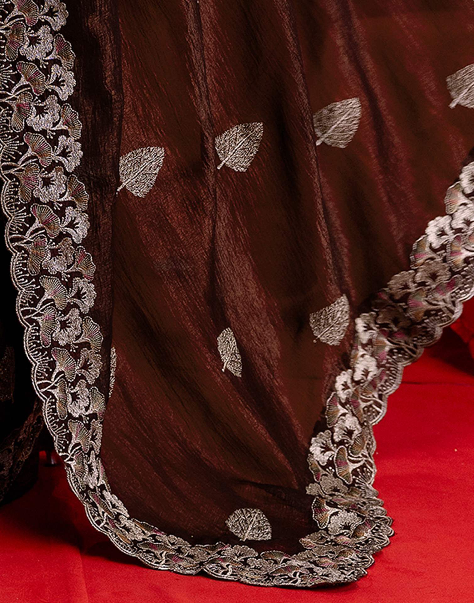 Maroon Shimmer Chiffon Sequence Embroidery saree