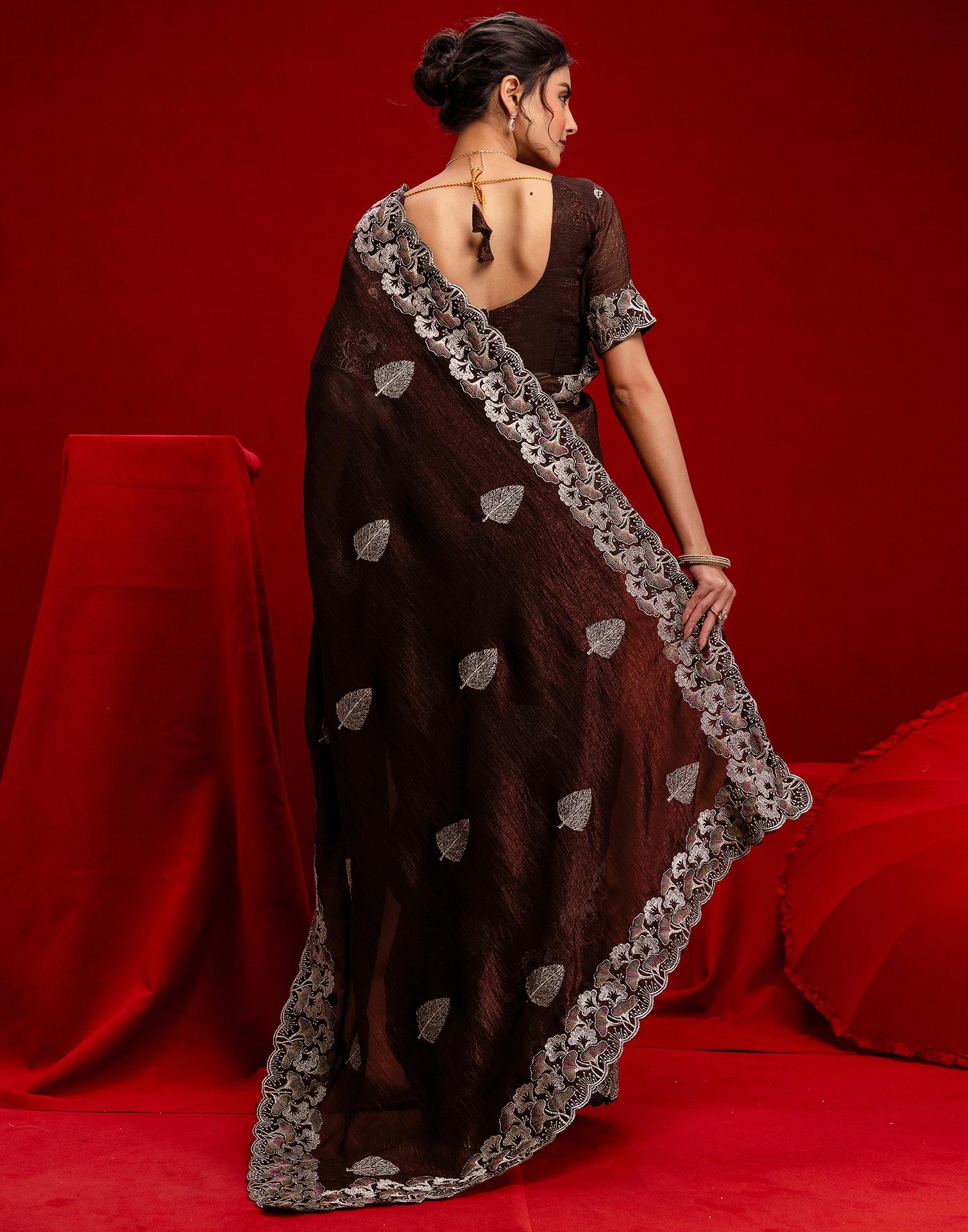 Maroon Shimmer Chiffon Sequence Embroidery saree