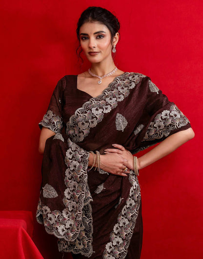 Maroon Shimmer Chiffon Sequence Embroidery saree