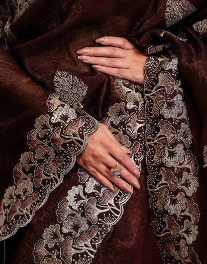 Maroon Shimmer Chiffon Sequence Embroidery saree