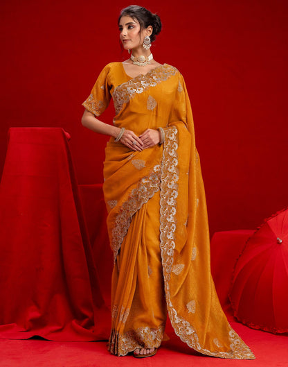 Orange Shimmer Chiffon Sequence Embroidery saree