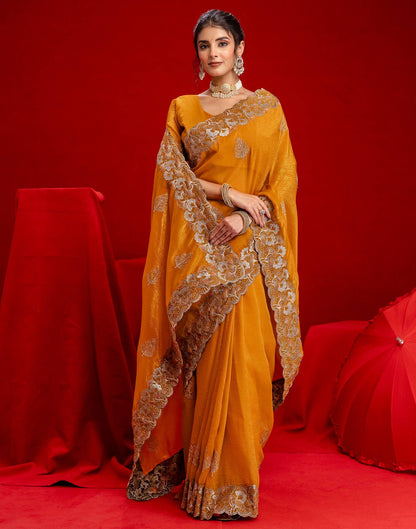 Orange Shimmer Chiffon Sequence Embroidery saree