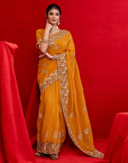Orange Shimmer Chiffon Sequence Embroidery saree