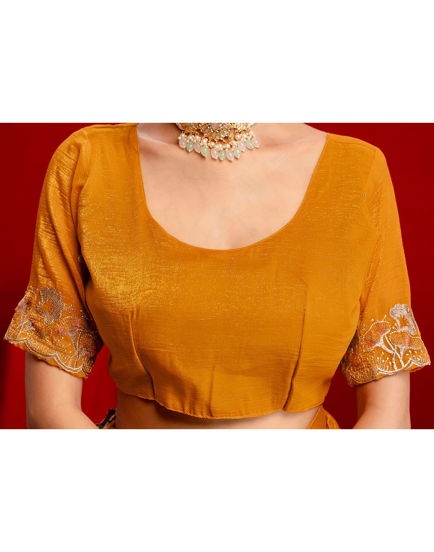Orange Shimmer Chiffon Sequence Embroidery saree