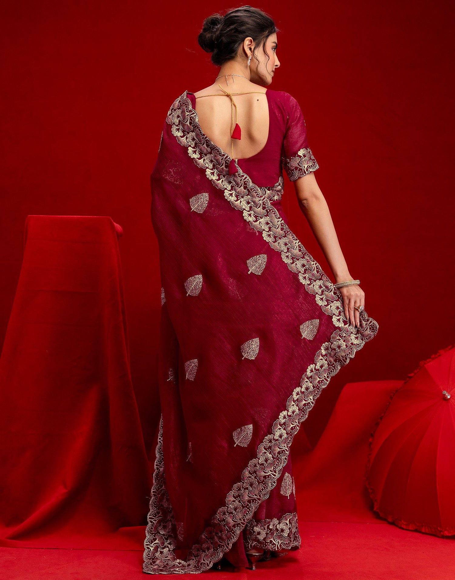 Dark Rani Pink Shimmer Chiffon Sequence Embroidery saree