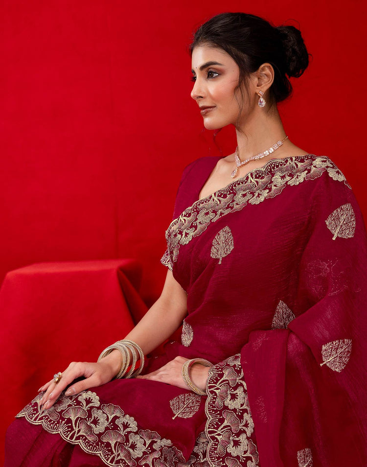 Dark Rani Pink Shimmer Chiffon Sequence Embroidery saree