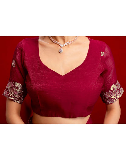 Dark Rani Pink Shimmer Chiffon Sequence Embroidery saree