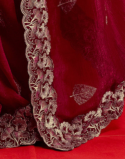Dark Rani Pink Shimmer Chiffon Sequence Embroidery saree