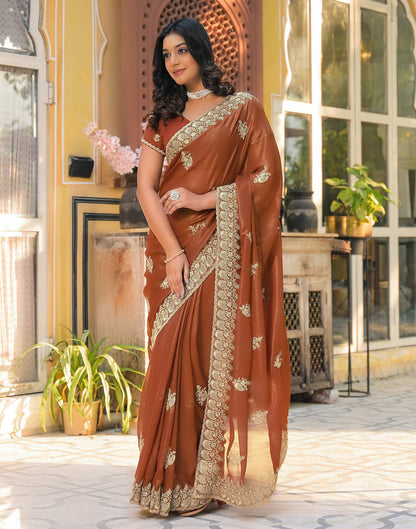 Dusty Brown Shimmer Georgette Sequence Embroidery saree